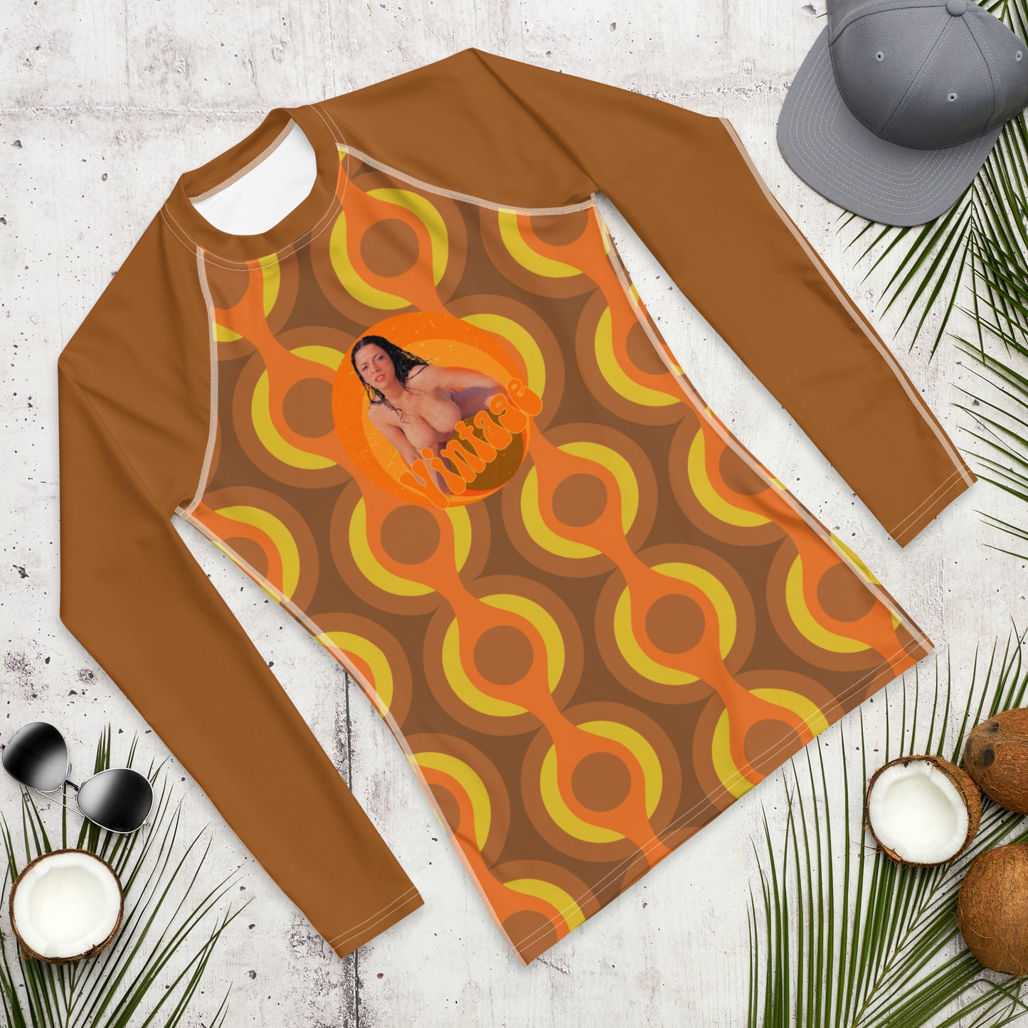 Retro 70's Men's Rash Guard Cheesecake Variation #1