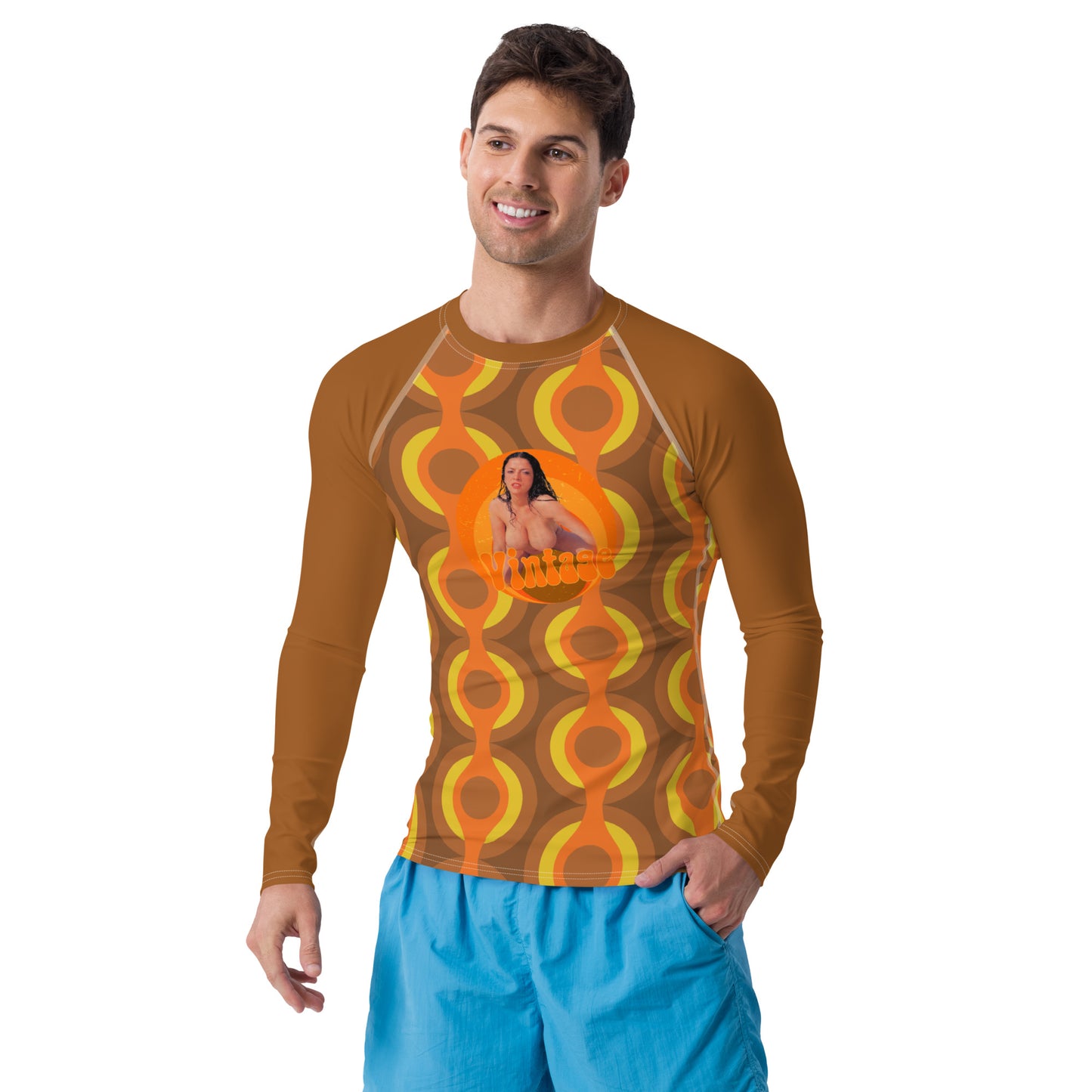 Retro 70's Men's Rash Guard Cheesecake Variation #1