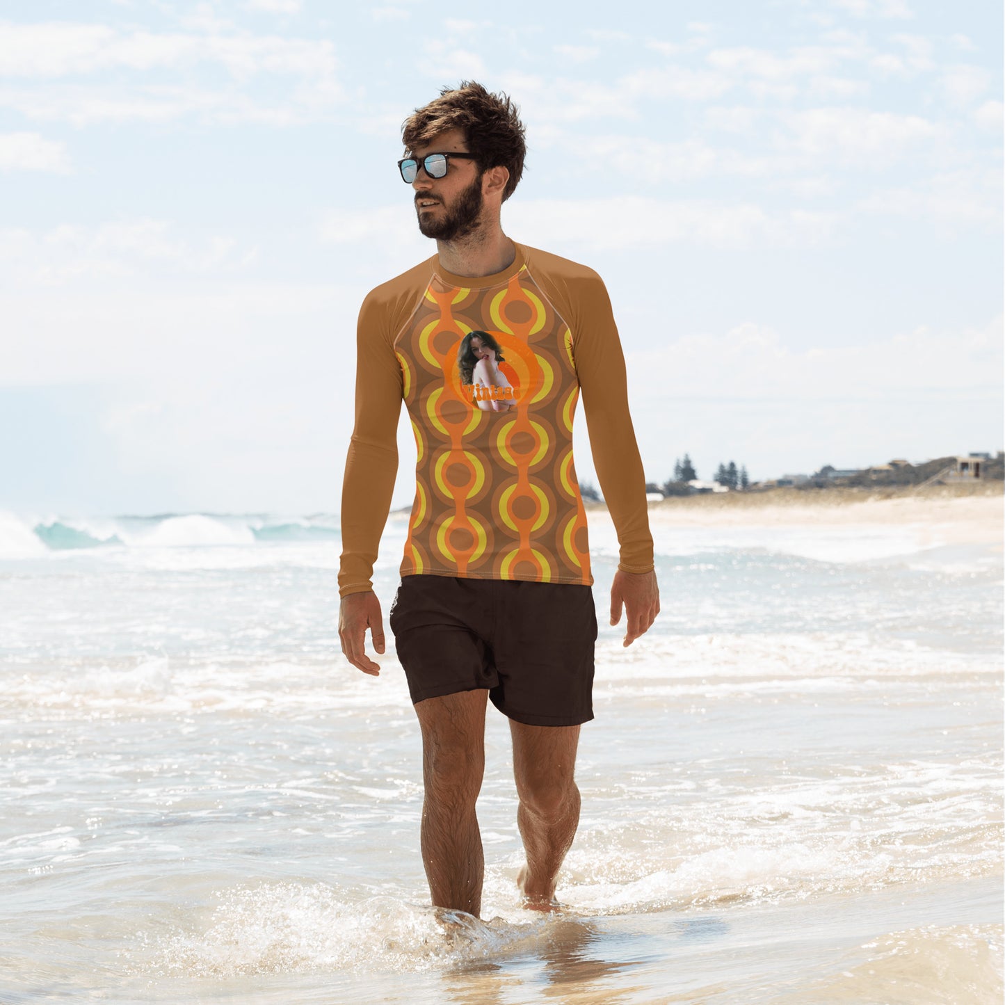 Retro 70's Men's Rash Guard Cheesecake Variation #2