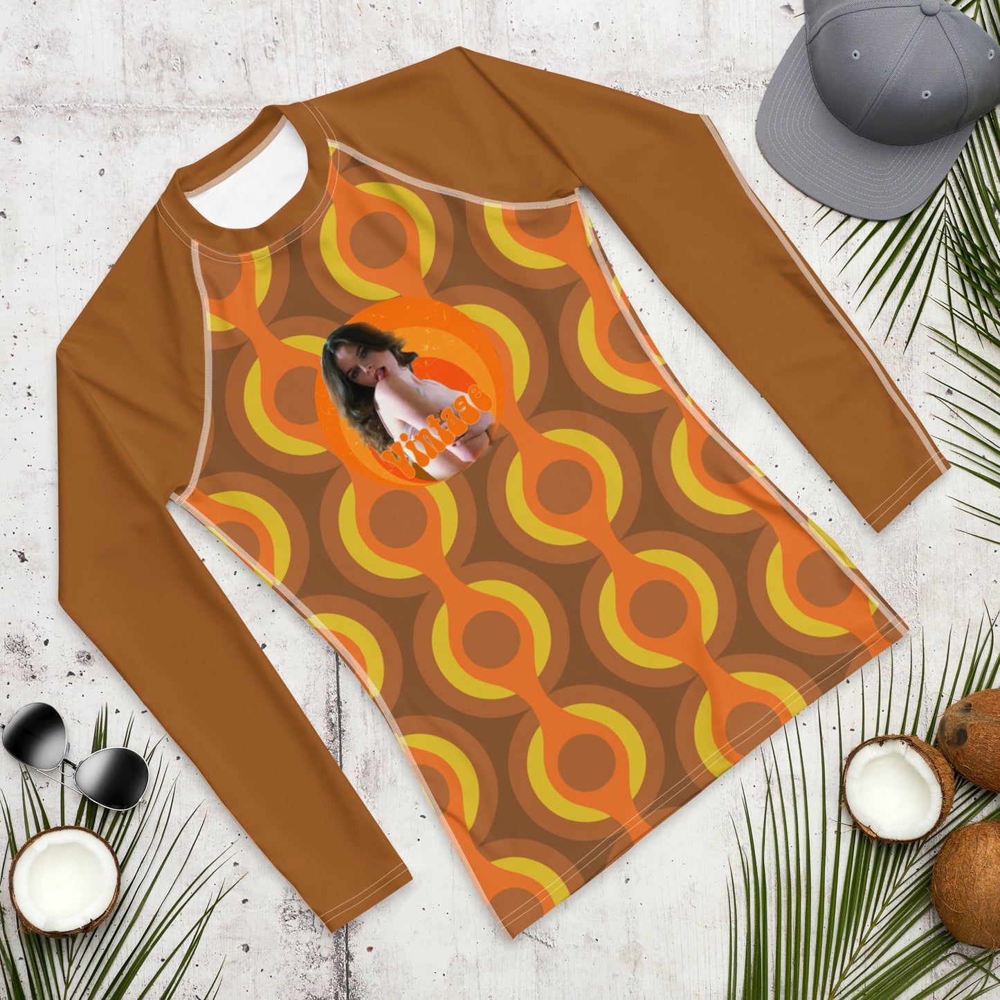 Retro 70's Men's Rash Guard Cheesecake Variation #2