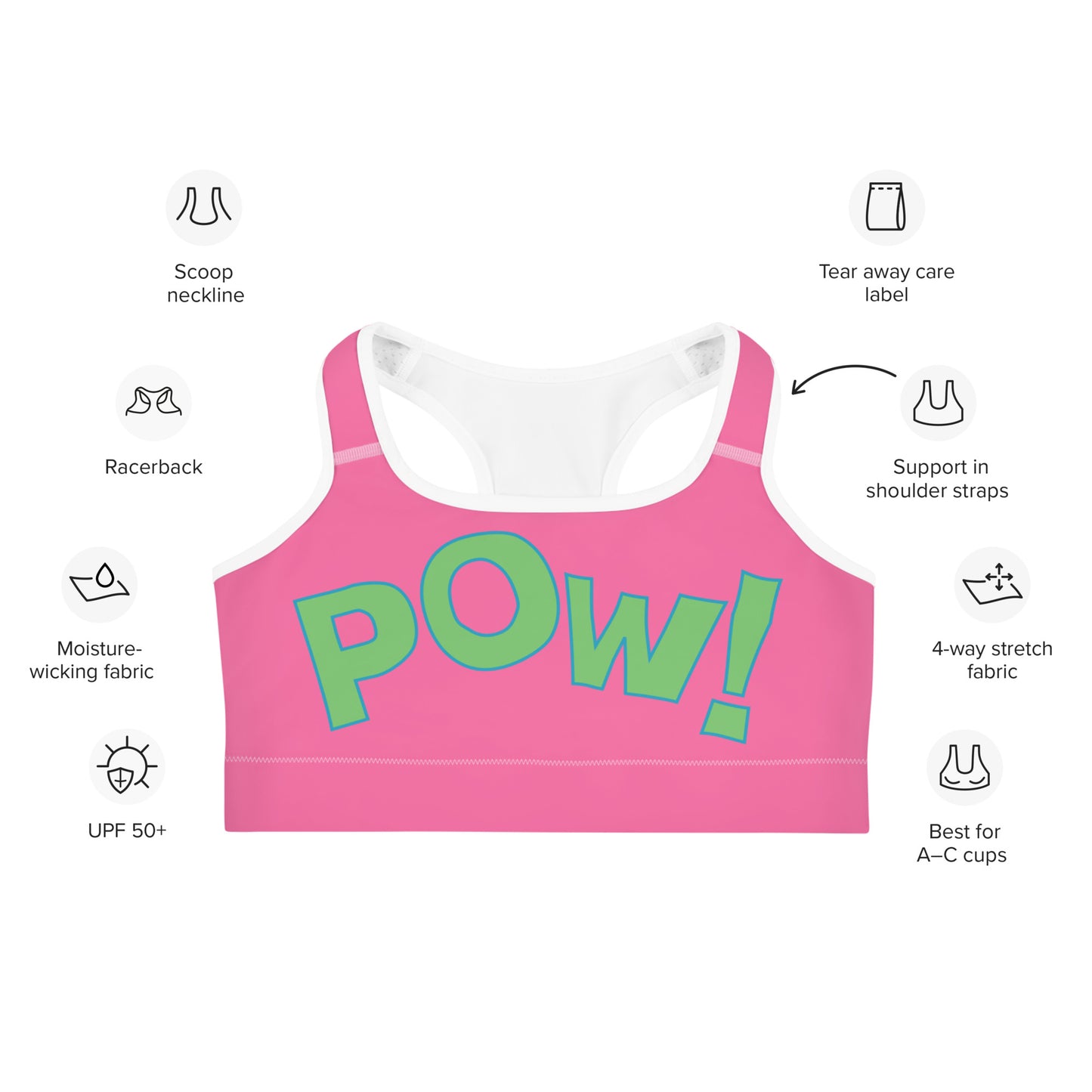 POW Sports bra (Bubblegum) with Green